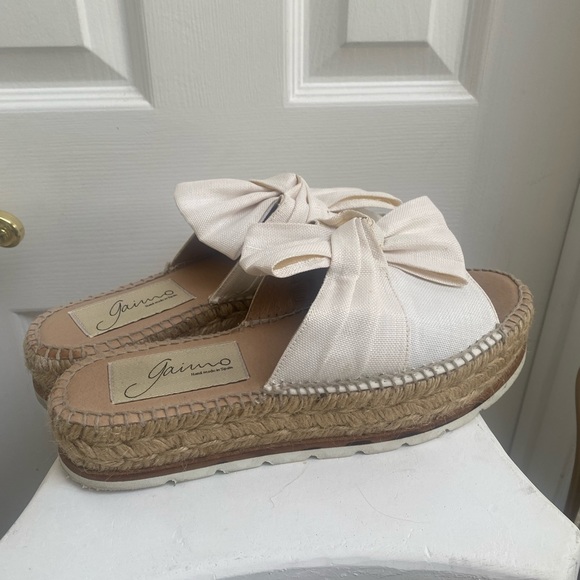 EUC Gaimo Spain Espadrille Platform Slides Linen Bow 39 - Picture 5 of 11